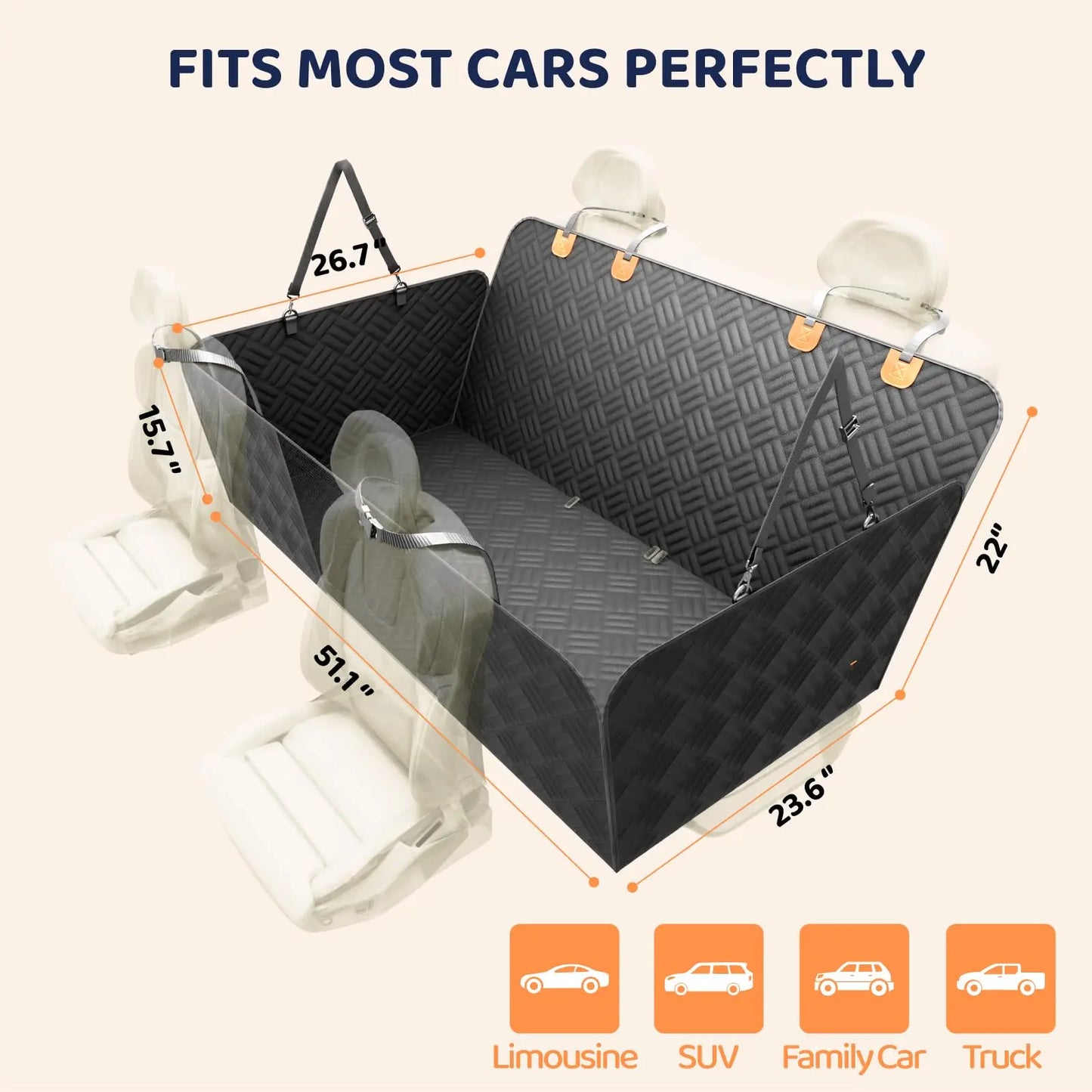 NONECN Car Rear Seat Dog Hammock Cover Heavy Duty 400lb