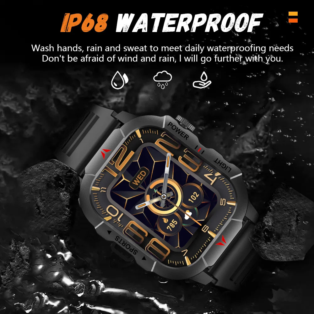 LAXASFIT Men Smart Watch IP68 Waterproof LED Flashlight Bluetooth