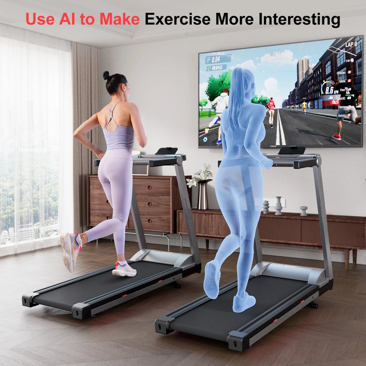 Superun 3.5HP Foldable Incline Treadmill With App Bluetooth