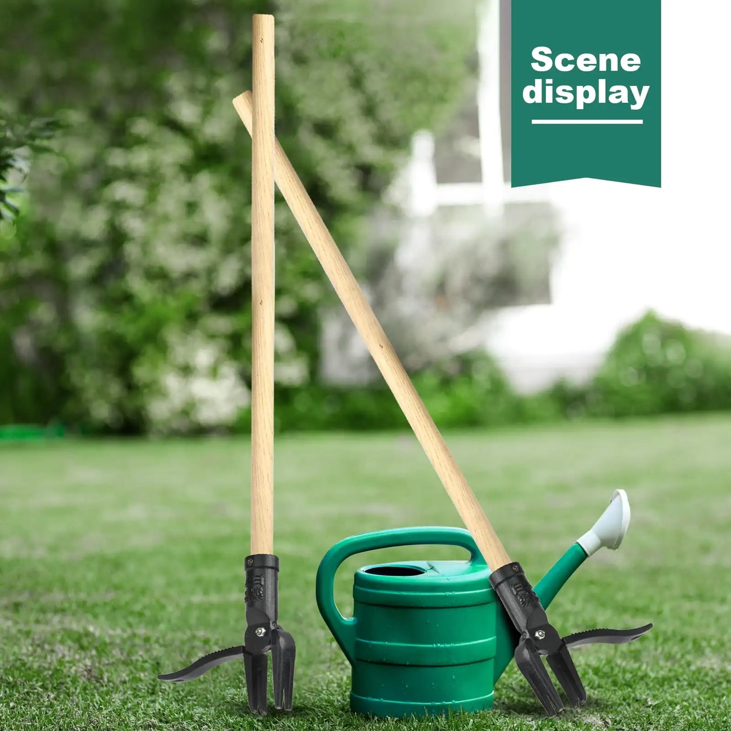 Stand Up Weed Puller With Long Wood Handle 4-Claw Head
