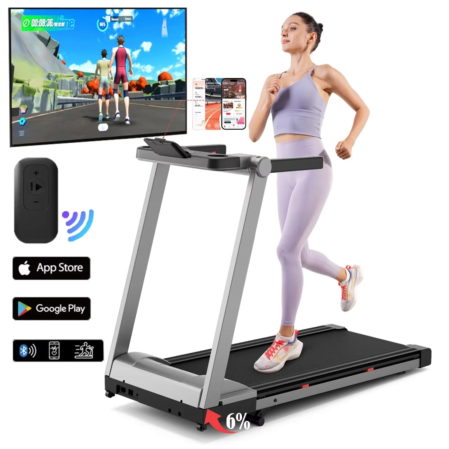 Superun 3.5HP Foldable Incline Treadmill With App Bluetooth
