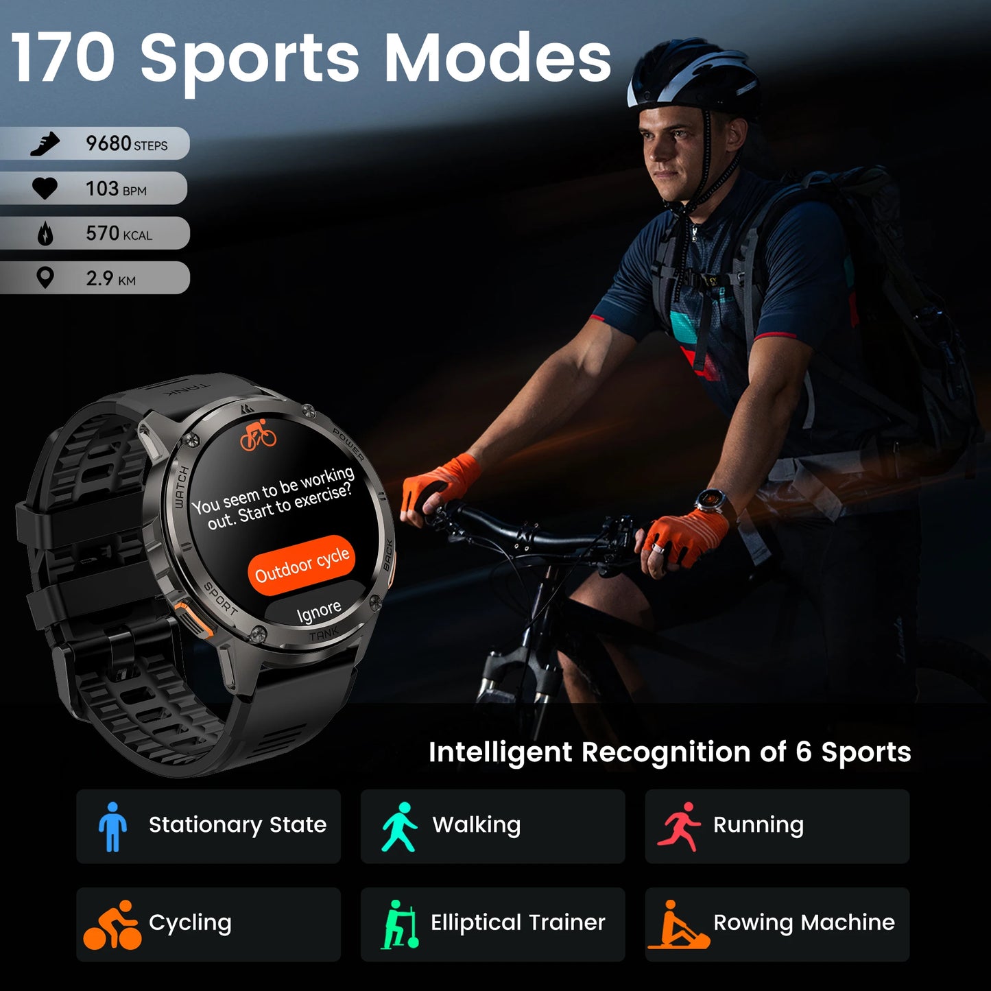 KOSPET Tank T3 Smart Watch Military Style AMOLED Bluetooth