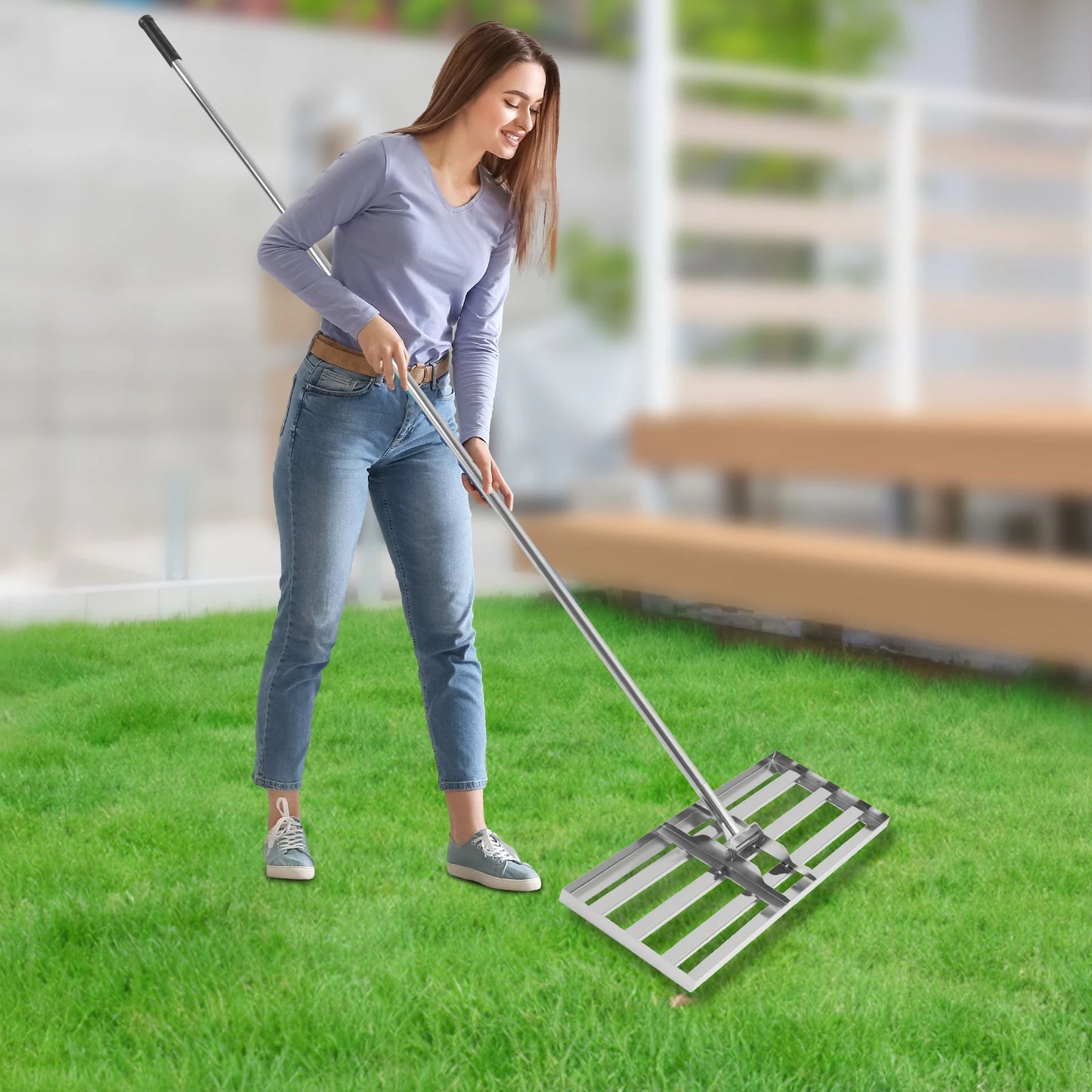 Bymaocar Adjustable Lawn Leveling Rake With Steel Handle