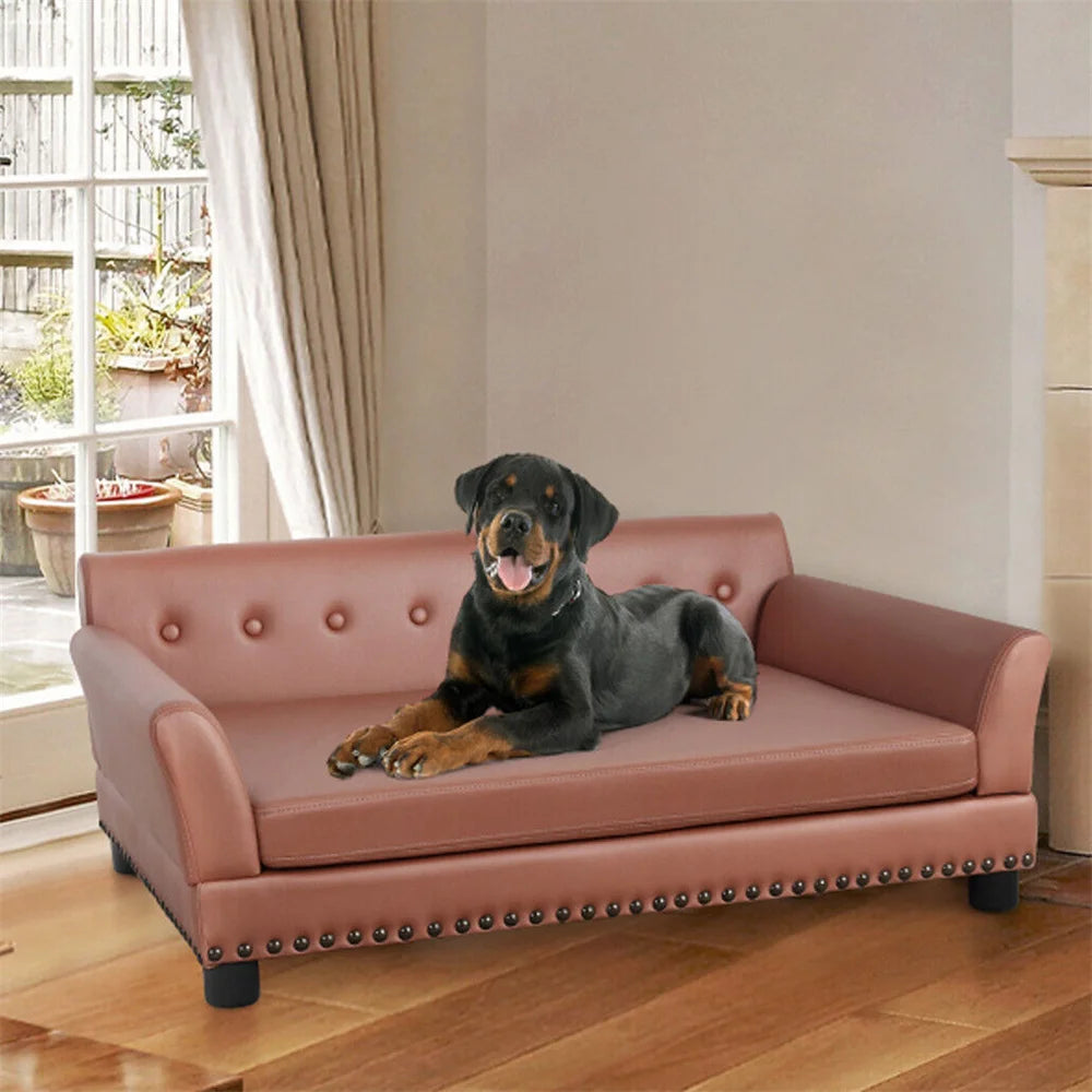 BORWARTCN Elevated PU Leather Dog Bed Waterproof With Removable Cushion