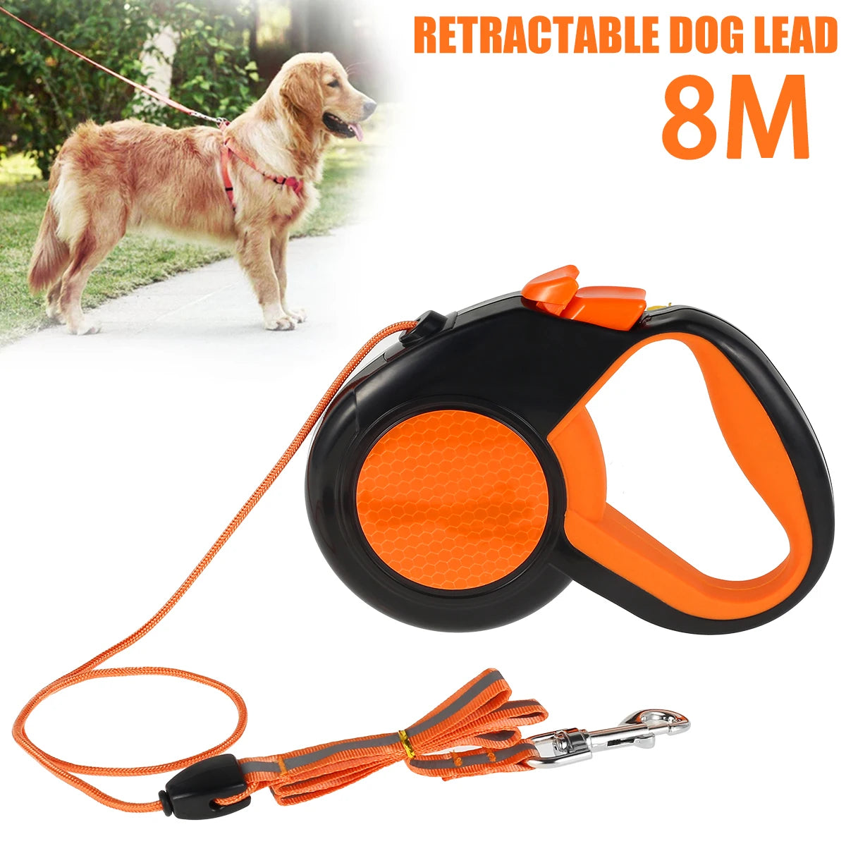 8M Retractable Dog Leash Heavy Duty With Reflective Tape