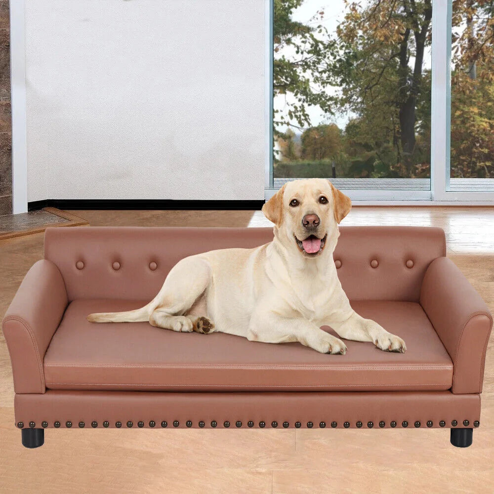 BORWARTCN Elevated PU Leather Dog Bed Waterproof With Removable Cushion