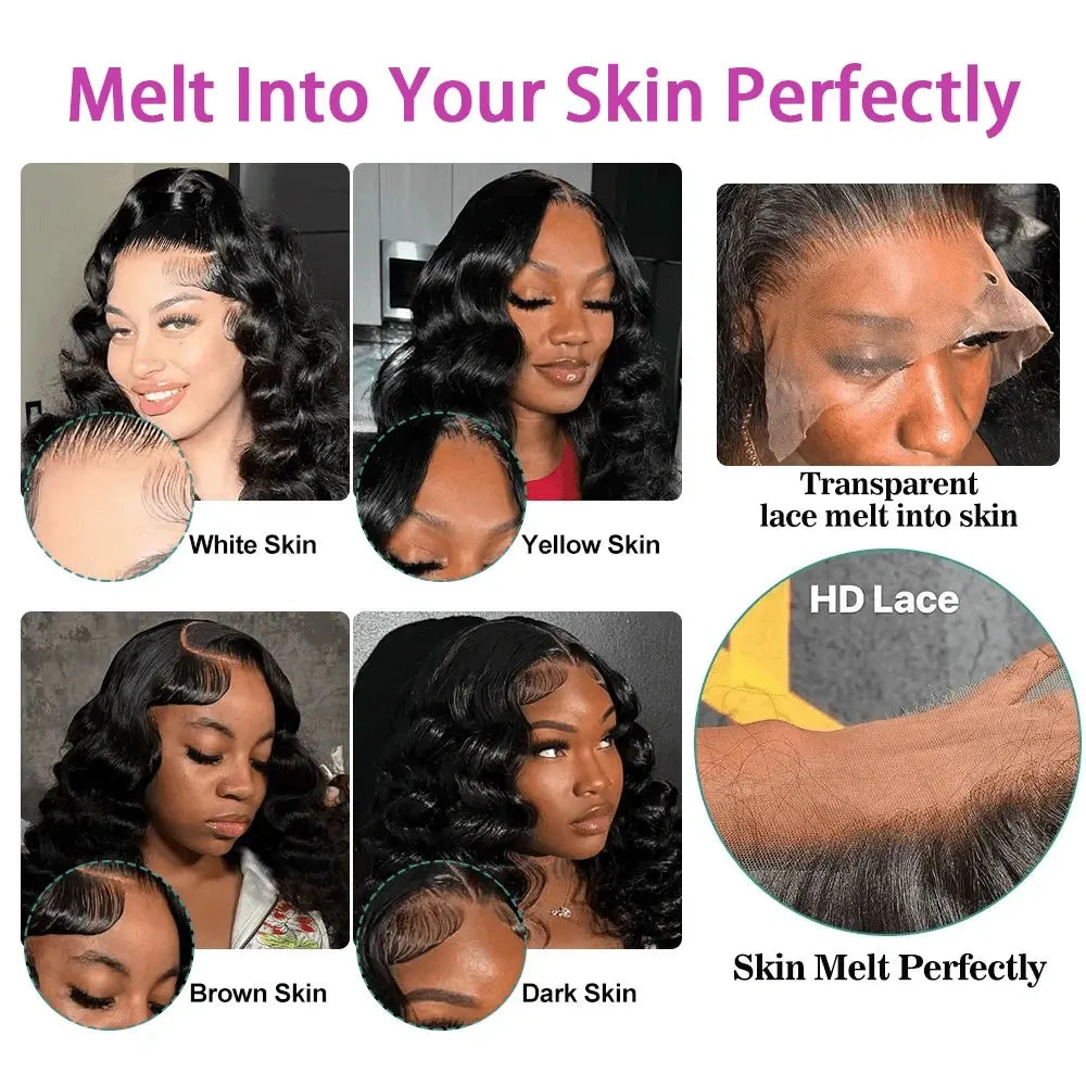 BUNGIOL Brazilian Remy Deep Wave Lace Front Wig With HD Transparent Lace