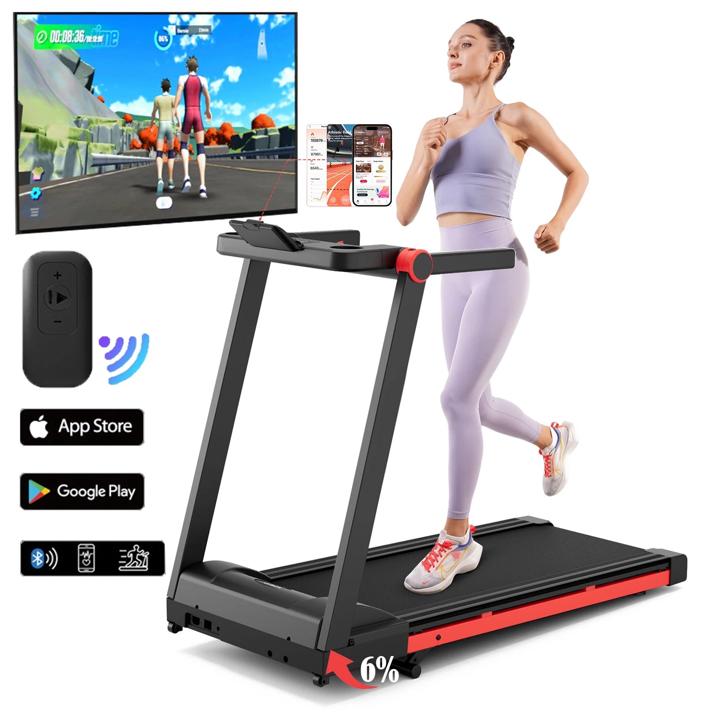 Superun 3.5HP Foldable Incline Treadmill With App Bluetooth