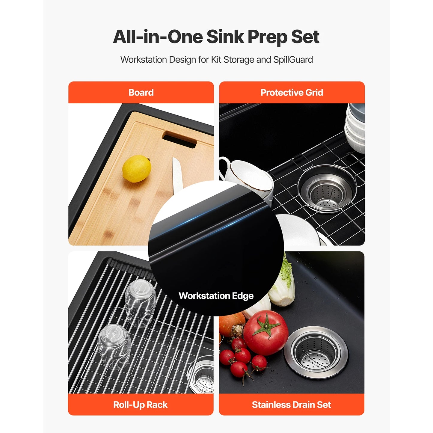 SucceBuy Granite Kitchen Sink Workstation Undermount Single Bowl
