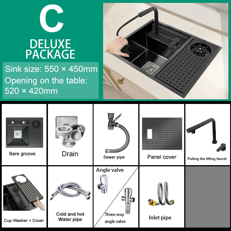 TELISIYA Space Saving Stainless Steel Hidden Kitchen Sink With Lid