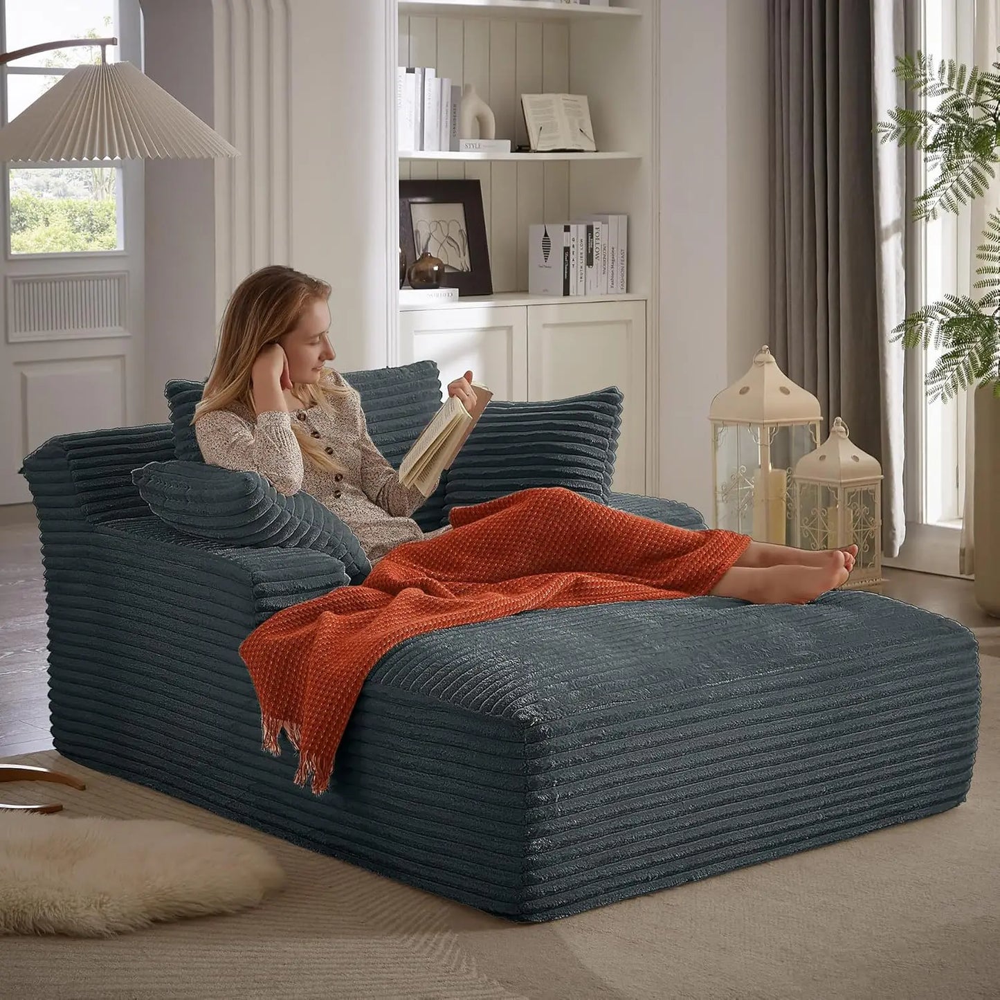 Corduroy Lounge Chair With Ultra Plush Cushioned Pillows