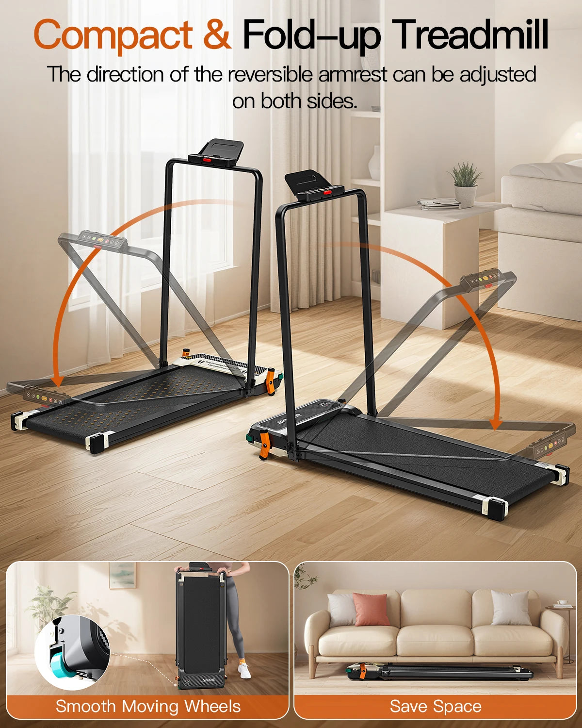 AKLUER Walking Pad Treadmill Home 2.5HP LCD Data Display 2in1
