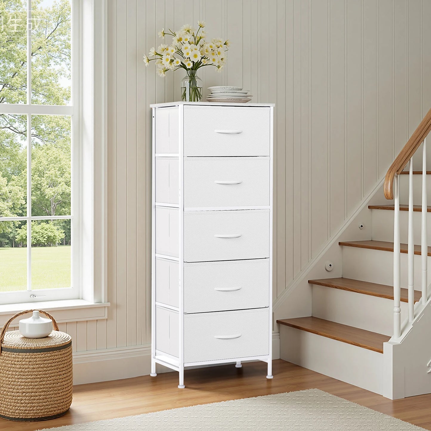 JHK 5 Drawer Dresser Wardrobe Steel Frame Bedroom Furniture