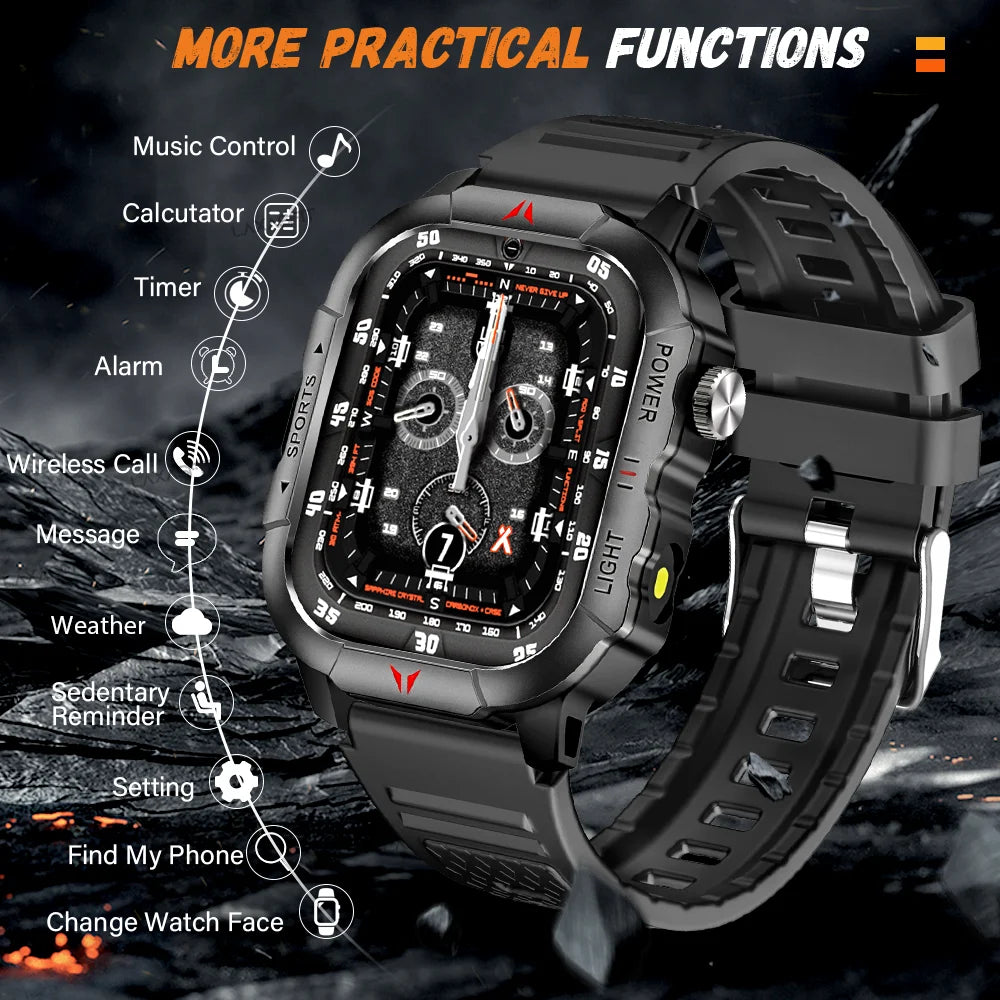LAXASFIT Men Smart Watch IP68 Waterproof LED Flashlight Bluetooth