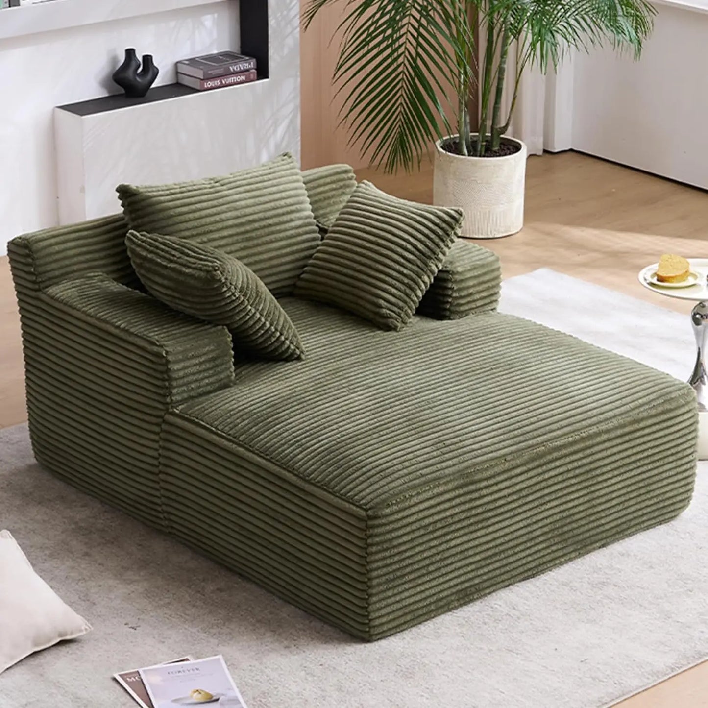Corduroy Lounge Chair With Ultra Plush Cushioned Pillows