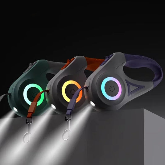 Automatic Retractable Dog Leash With Led Light Nylon Lead