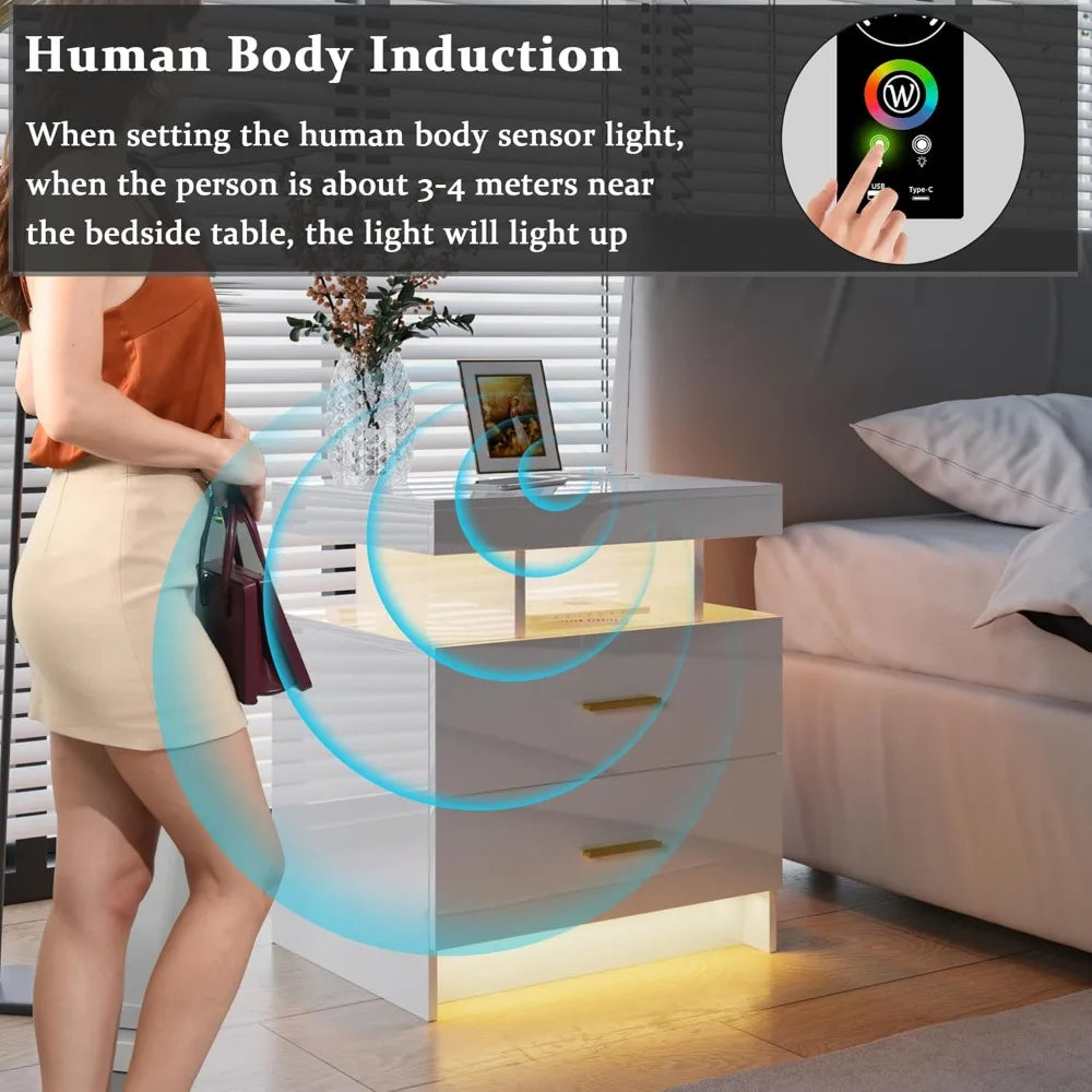 Auto LED Nightstand With Wireless Charging And USB Ports