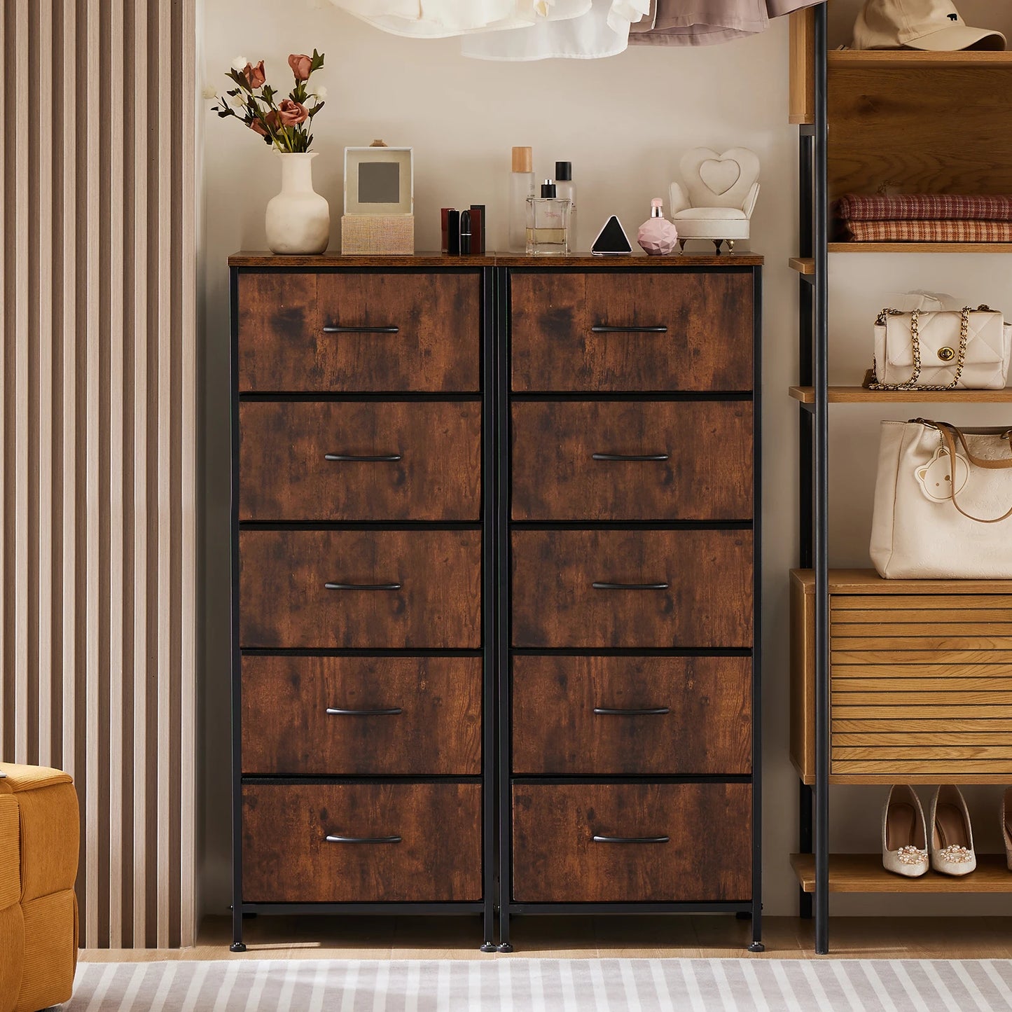 JHK 5 Drawer Dresser Wardrobe Steel Frame Bedroom Furniture
