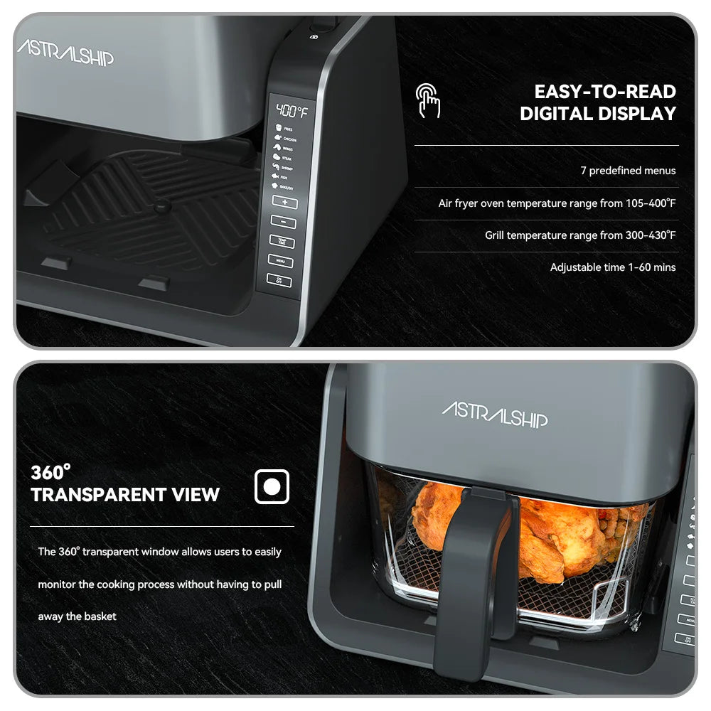 Compact Glass Air Fryer and Grill With Digital Presets