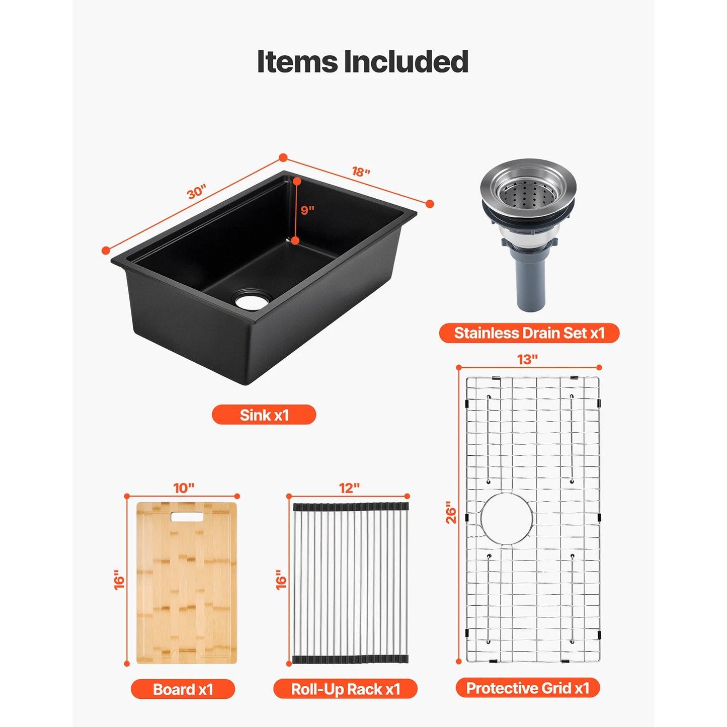 SucceBuy Granite Kitchen Sink Workstation Undermount Single Bowl