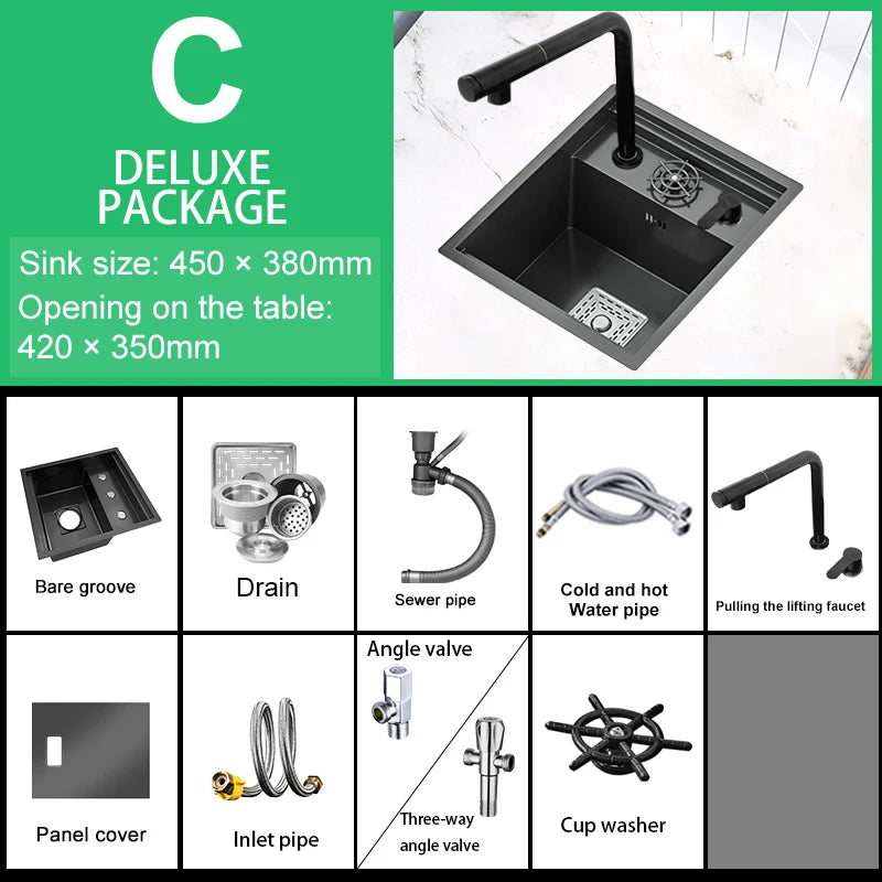 TELISIYA Space Saving Stainless Steel Hidden Kitchen Sink With Lid
