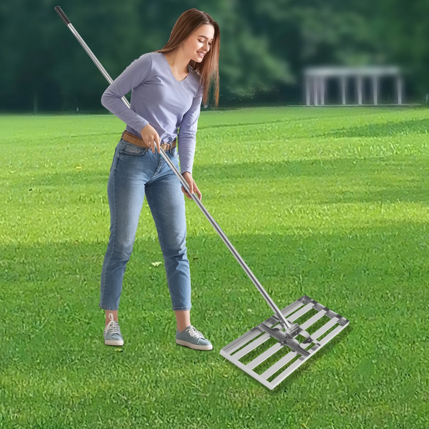 Bymaocar Adjustable Lawn Leveling Rake With Steel Handle