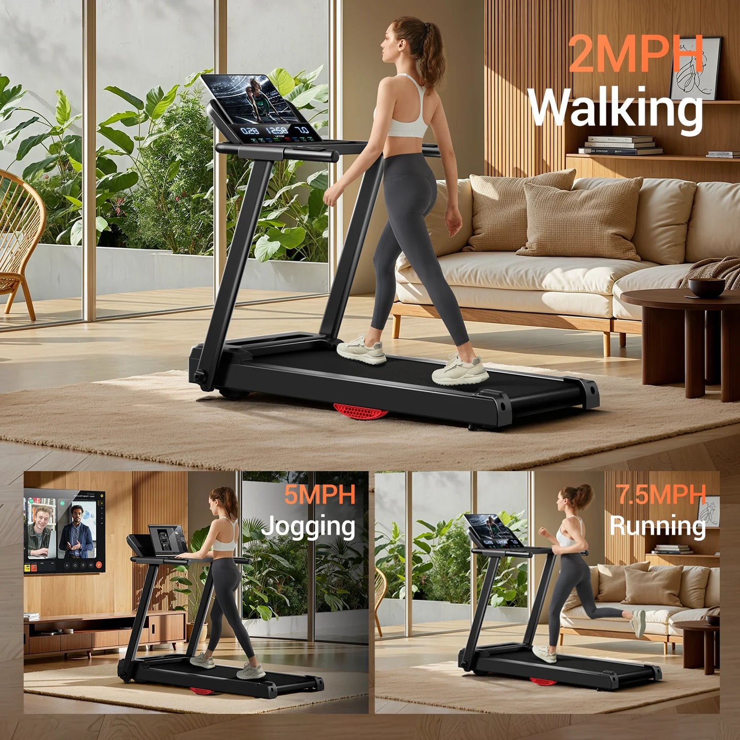 Foldable 3.0HP Brushless Home Treadmill With 300LB Capacity
