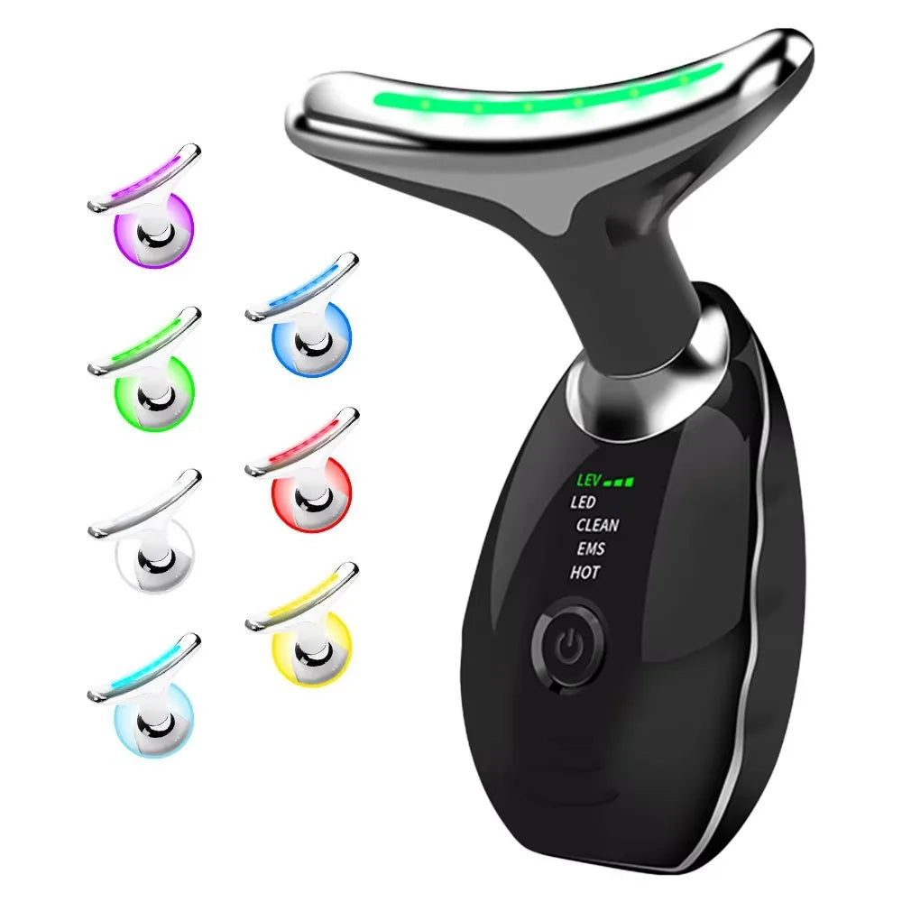 Seven Colors LED Facial Neck Beauty Device With Vibration Massage