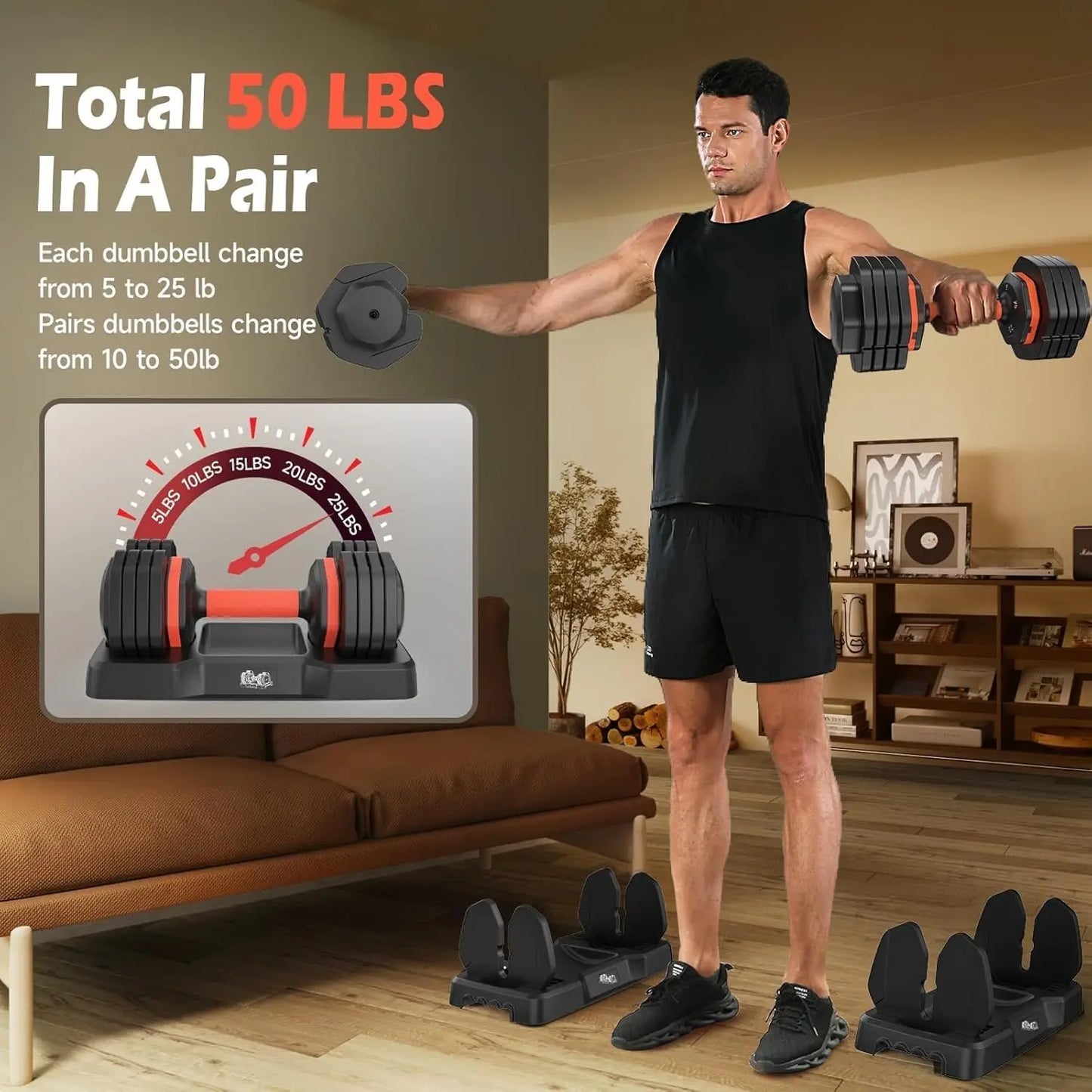 FED Fitness Adjustable Dumbbells 5 To 25 Lb Home Gym