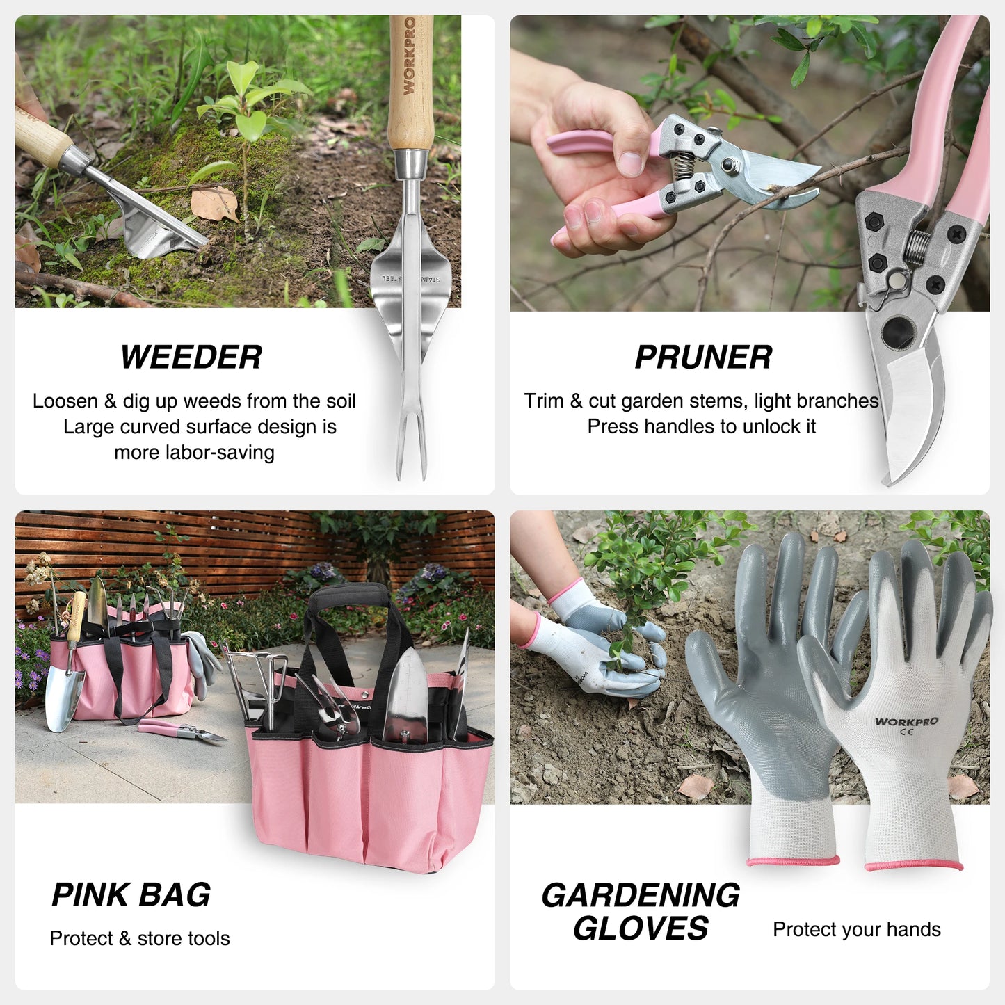 WORKPRO 8-Piece Garden Tool Set With Tote And Gloves