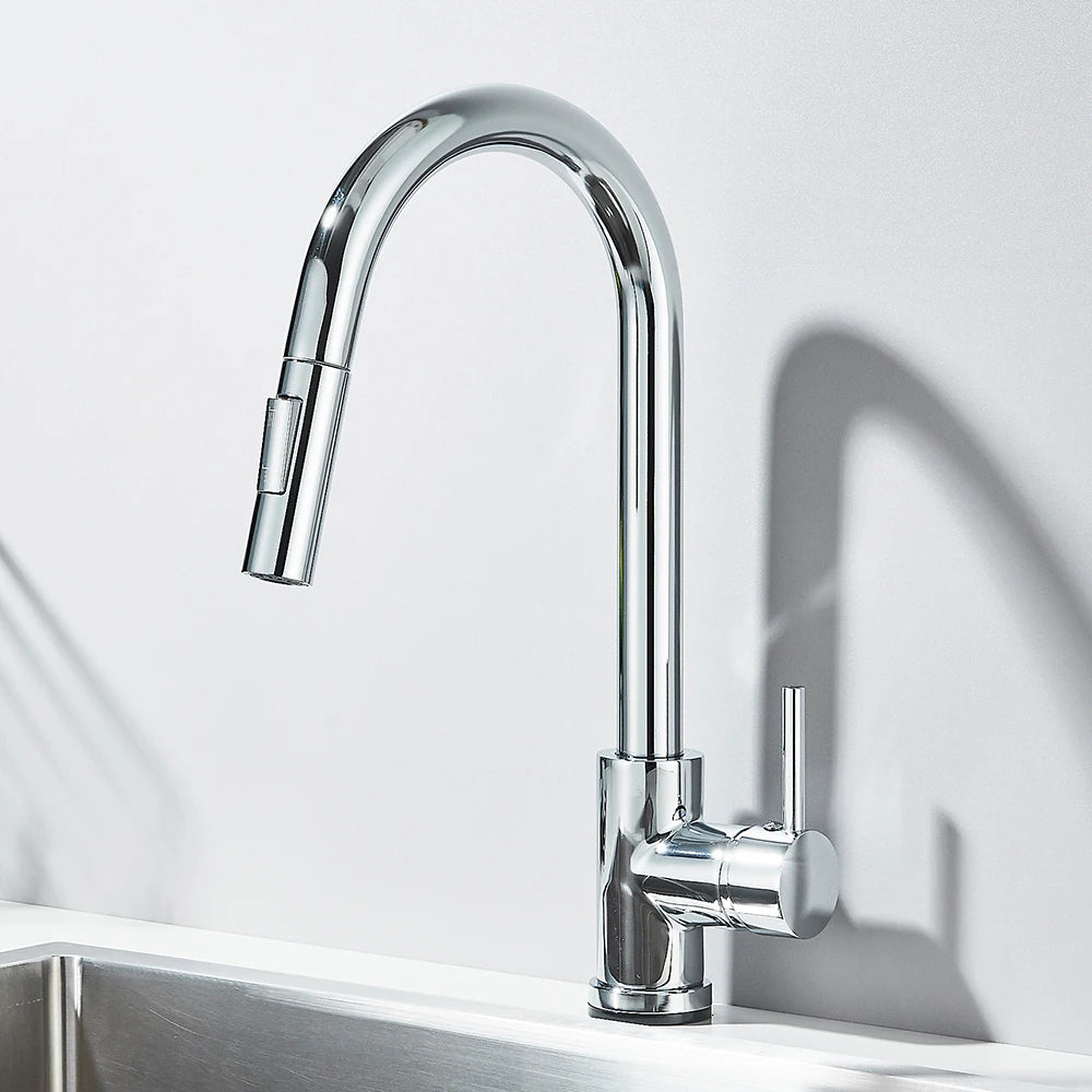 Rozin Deck Mounted Flexible Pull Out Kitchen Faucet Hot Cold