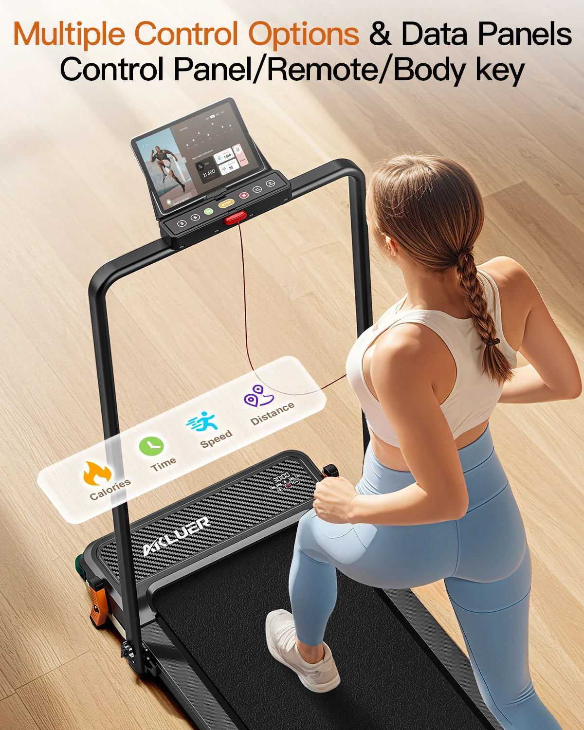 AKLUER Walking Pad Treadmill Home 2.5HP LCD Data Display 2in1
