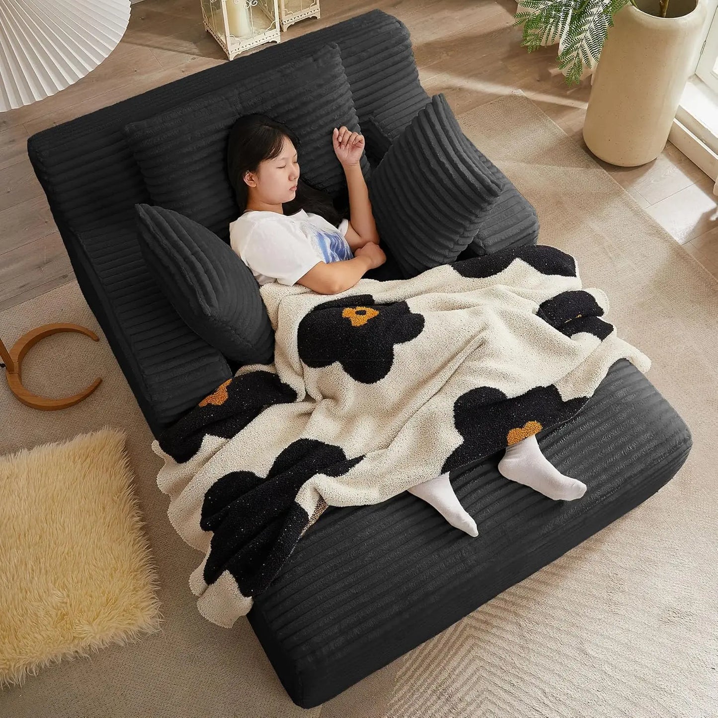 Corduroy Lounge Chair With Ultra Plush Cushioned Pillows