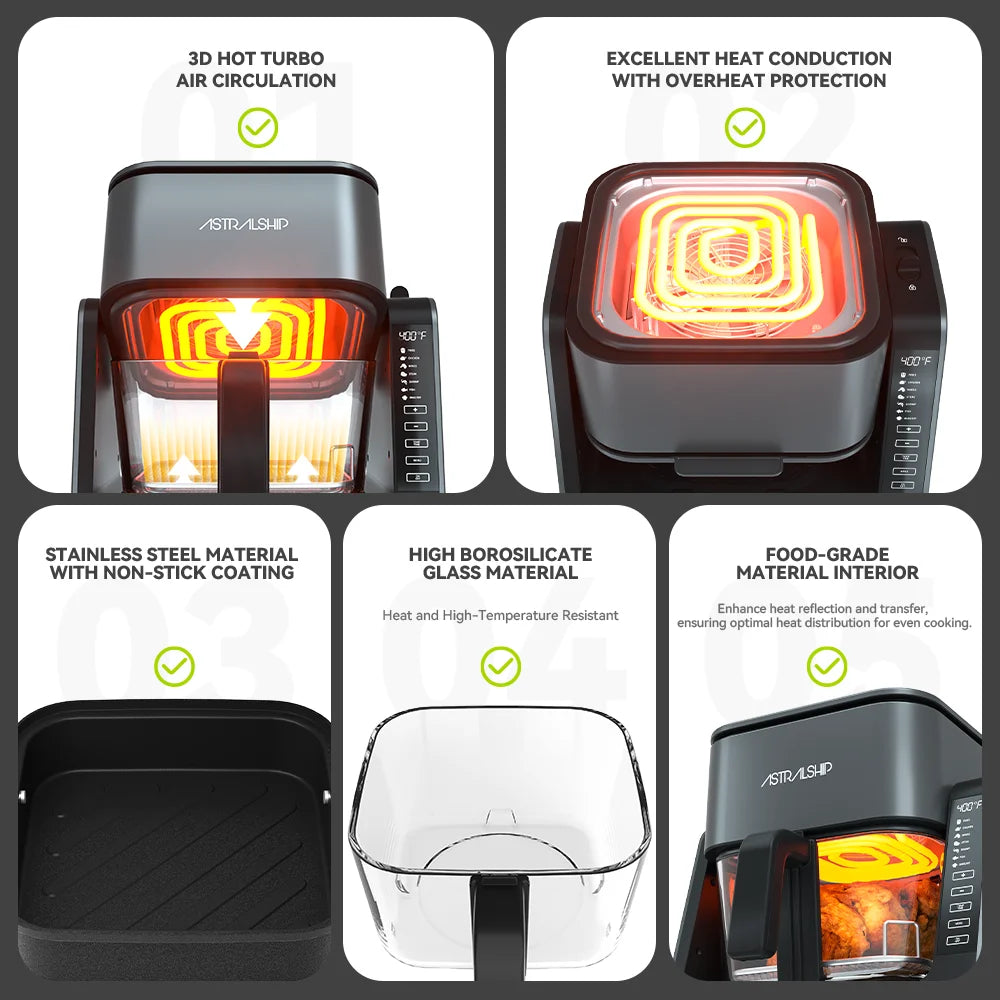 Compact Glass Air Fryer and Grill With Digital Presets