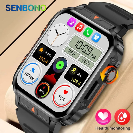 Senbono Military Smartwatch Bluetooth Call Heart Rate IP68 Waterproof