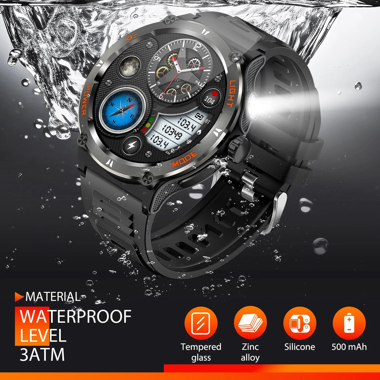 EIGIIS Smart Watch 3ATM Waterproof Heart Rate Sleep Analysis Bluetooth