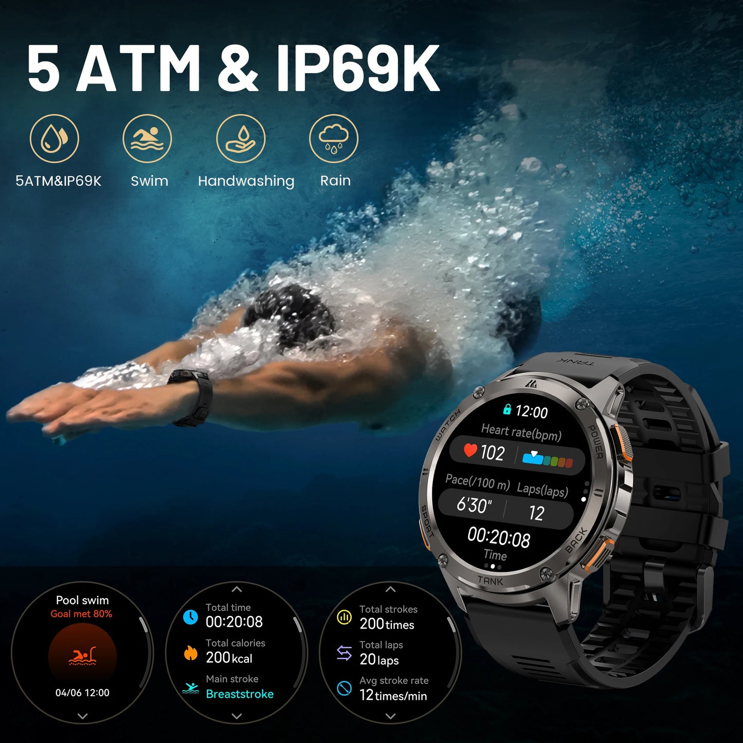 KOSPET Tank T3 Smart Watch Military Style AMOLED Bluetooth
