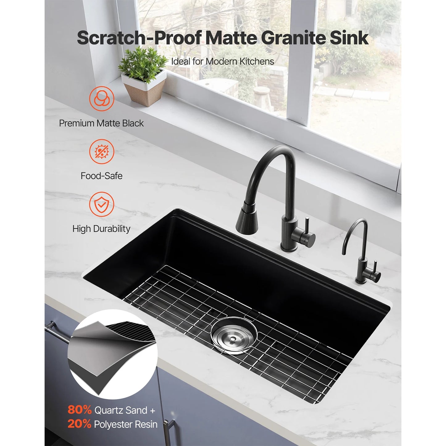 SucceBuy Granite Kitchen Sink Workstation Undermount Single Bowl