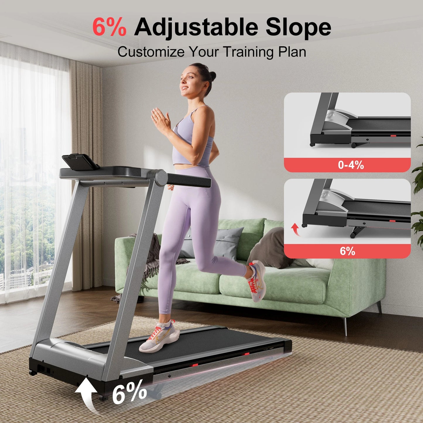 Superun 3.5HP Foldable Incline Treadmill With App Bluetooth
