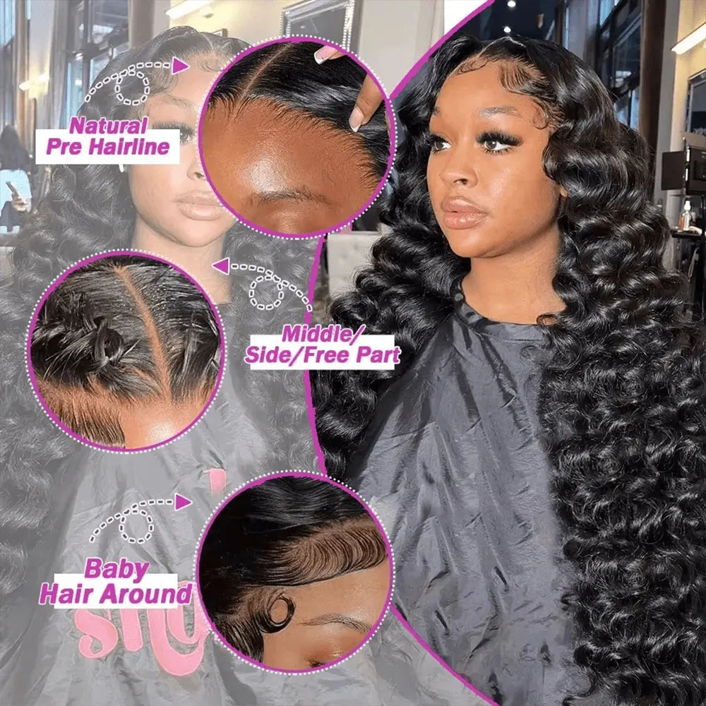 BUNGIOL Brazilian Remy Deep Wave Lace Front Wig With HD Transparent Lace
