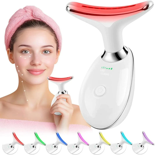 Seven Colors LED Facial Neck Beauty Device With Vibration Massage