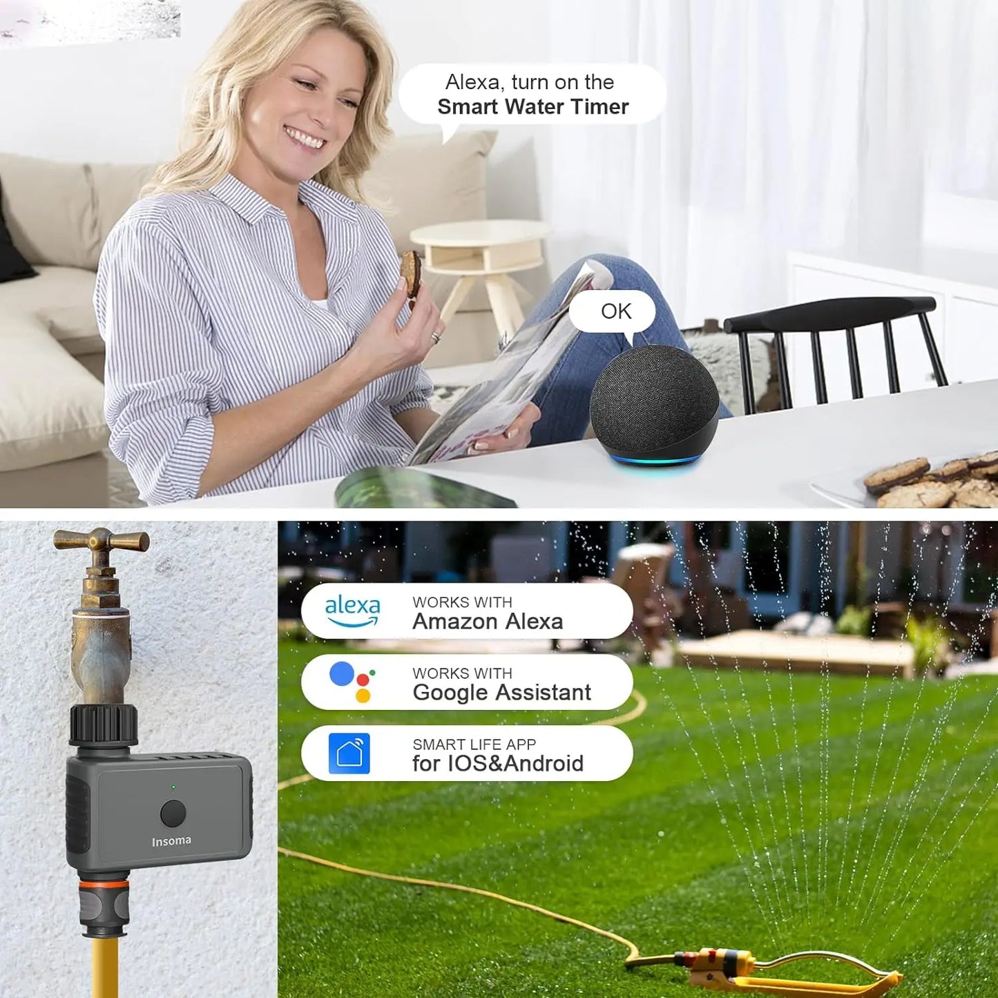 INSOMA WiFi Automatic Sprinkler Timer With Alexa Control