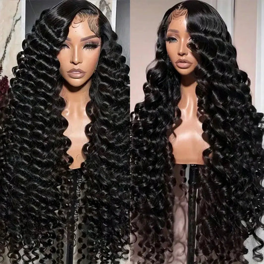BUNGIOL Brazilian Remy Deep Wave Lace Front Wig With HD Transparent Lace
