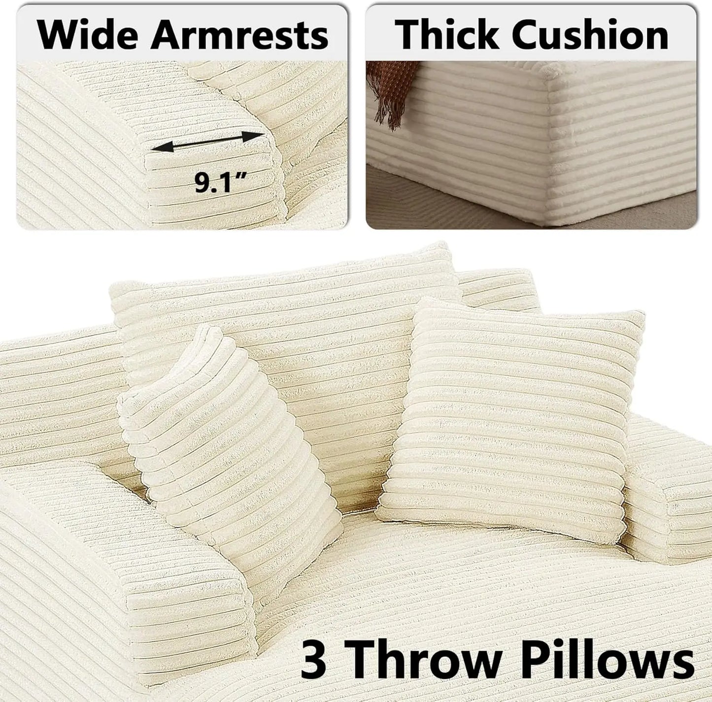 Corduroy Lounge Chair With Ultra Plush Cushioned Pillows
