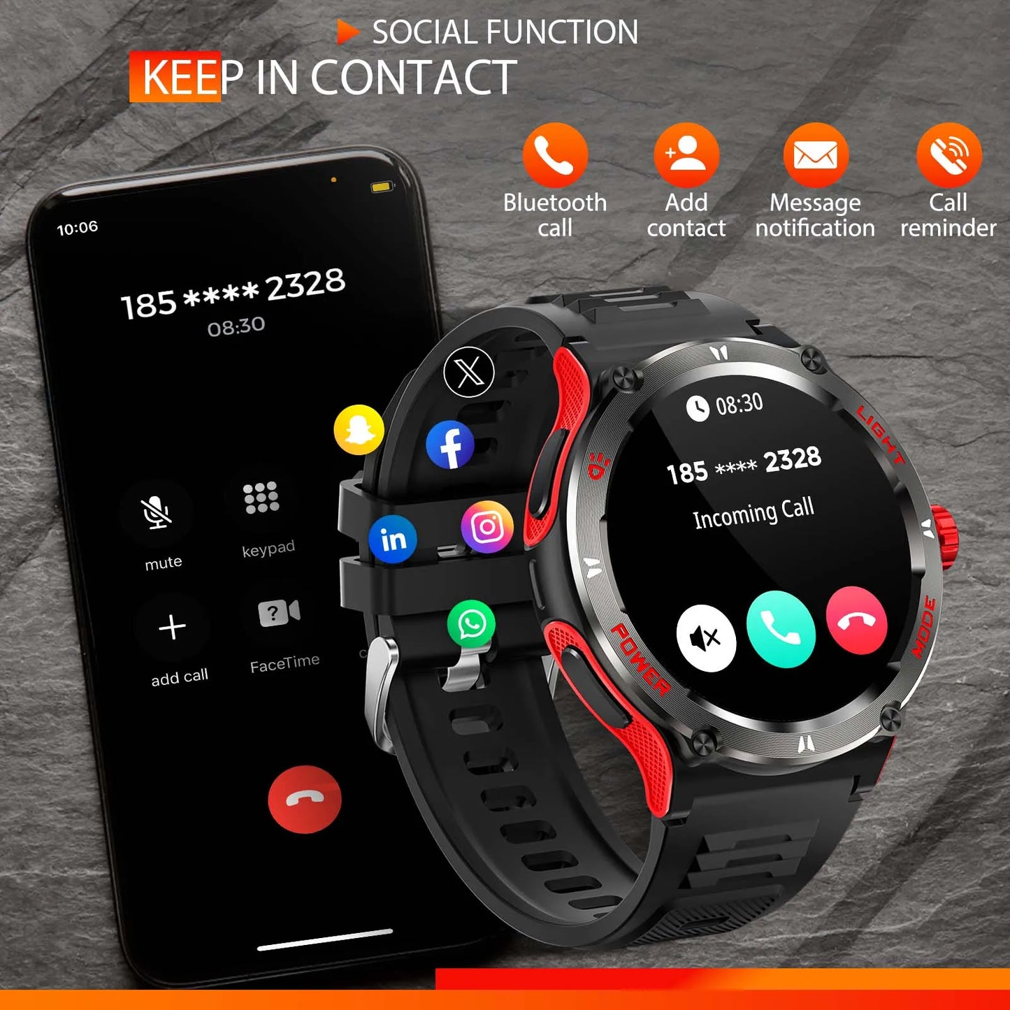 EIGIIS Smart Watch 3ATM Waterproof Heart Rate Sleep Analysis Bluetooth