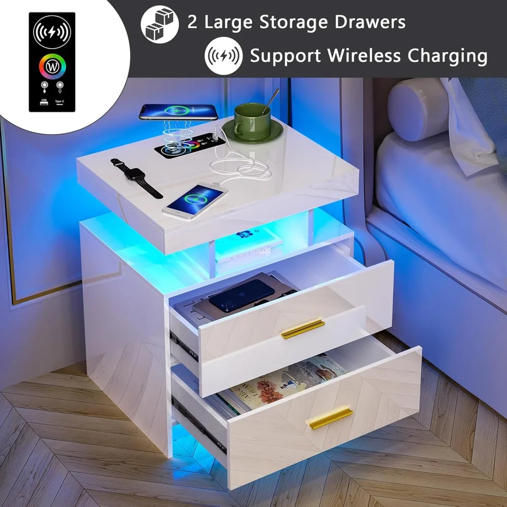 Auto LED Nightstand With Wireless Charging And USB Ports