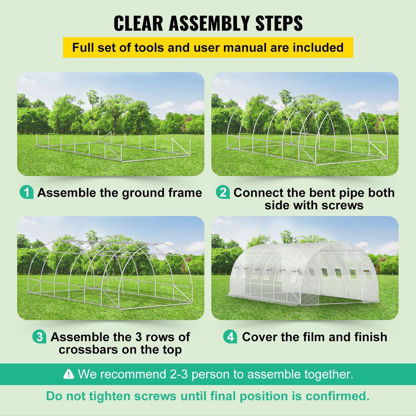 SucceBuy Walk In Tunnel Greenhouse With Galvanized Steel Hoops