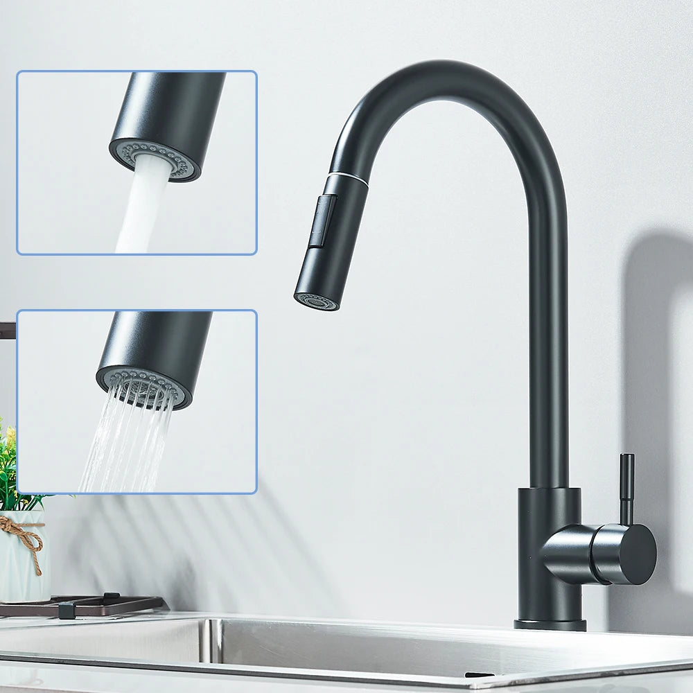 Rozin Deck Mounted Flexible Pull Out Kitchen Faucet Hot Cold