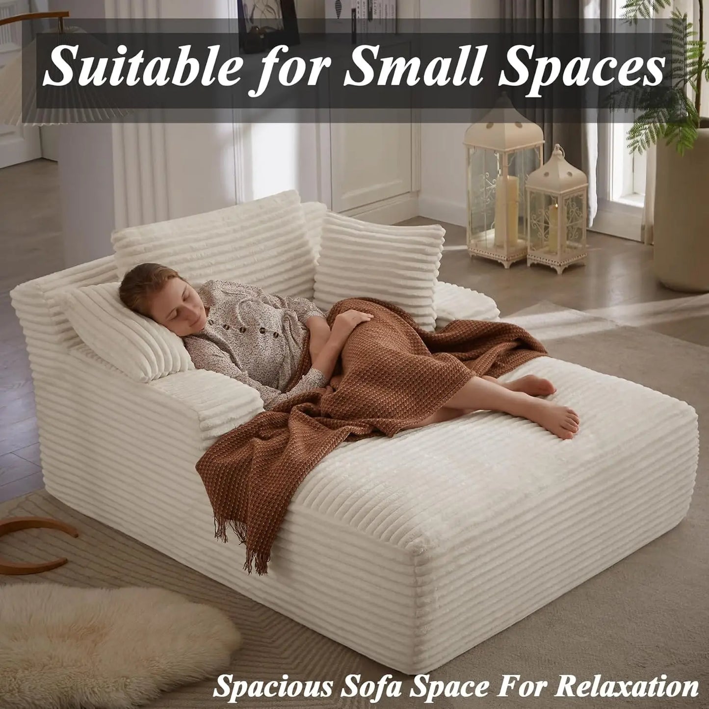 Corduroy Lounge Chair With Ultra Plush Cushioned Pillows