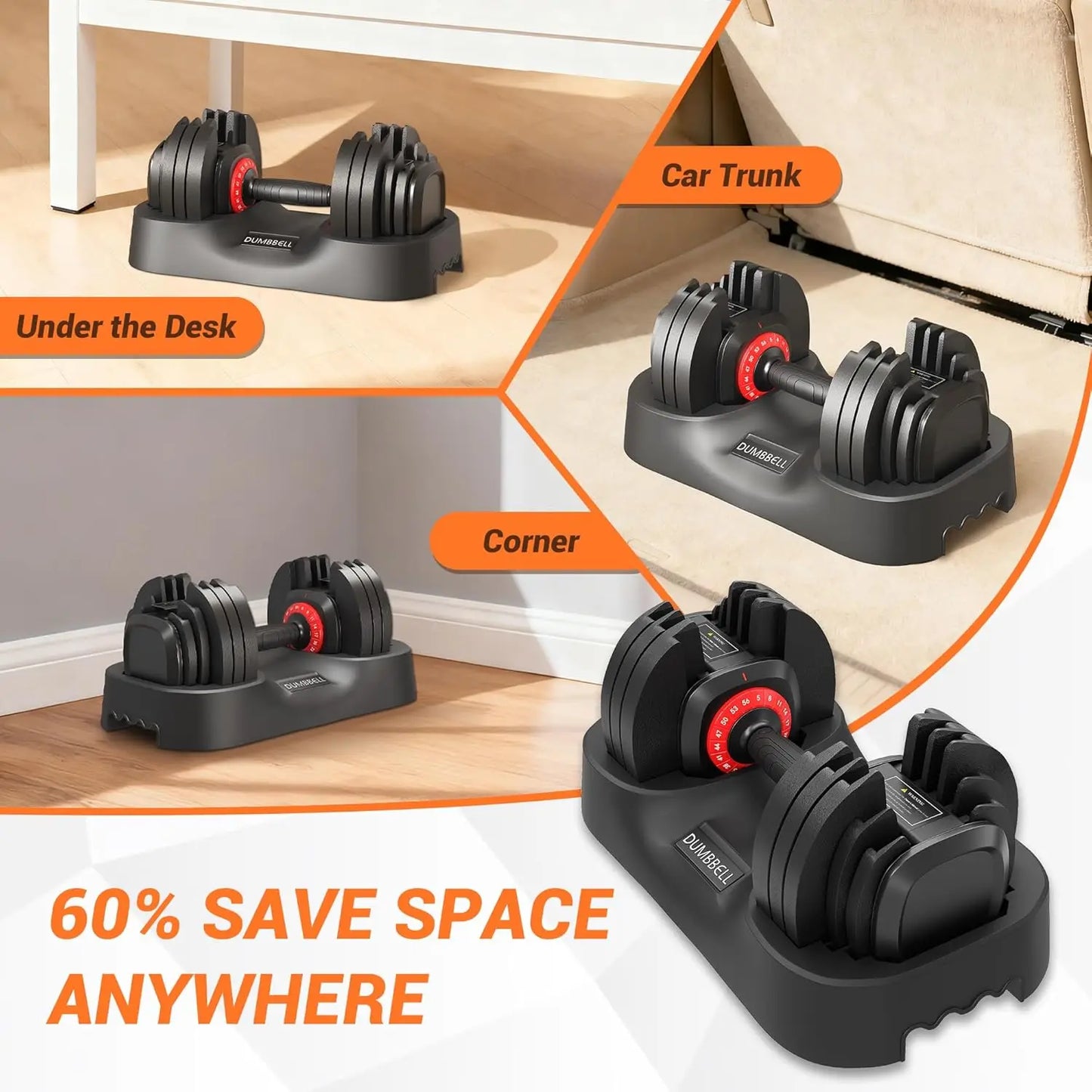 HiMISS 18 In 1 Adjustable Dumbbell Set With Tray Storage
